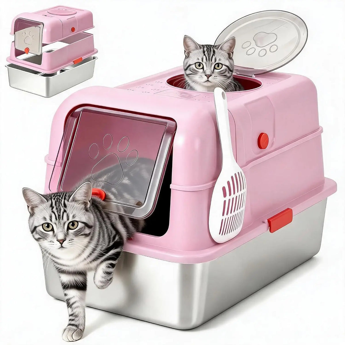 Extra Large Stainless Steel Litter Box with Lid, NonāStick Black Covered Metal Cat Litter Box, DualāEntry OdorāResistant Enclosed Cat Toilet for Indoor Cats, Kittens & MultiāCat Households