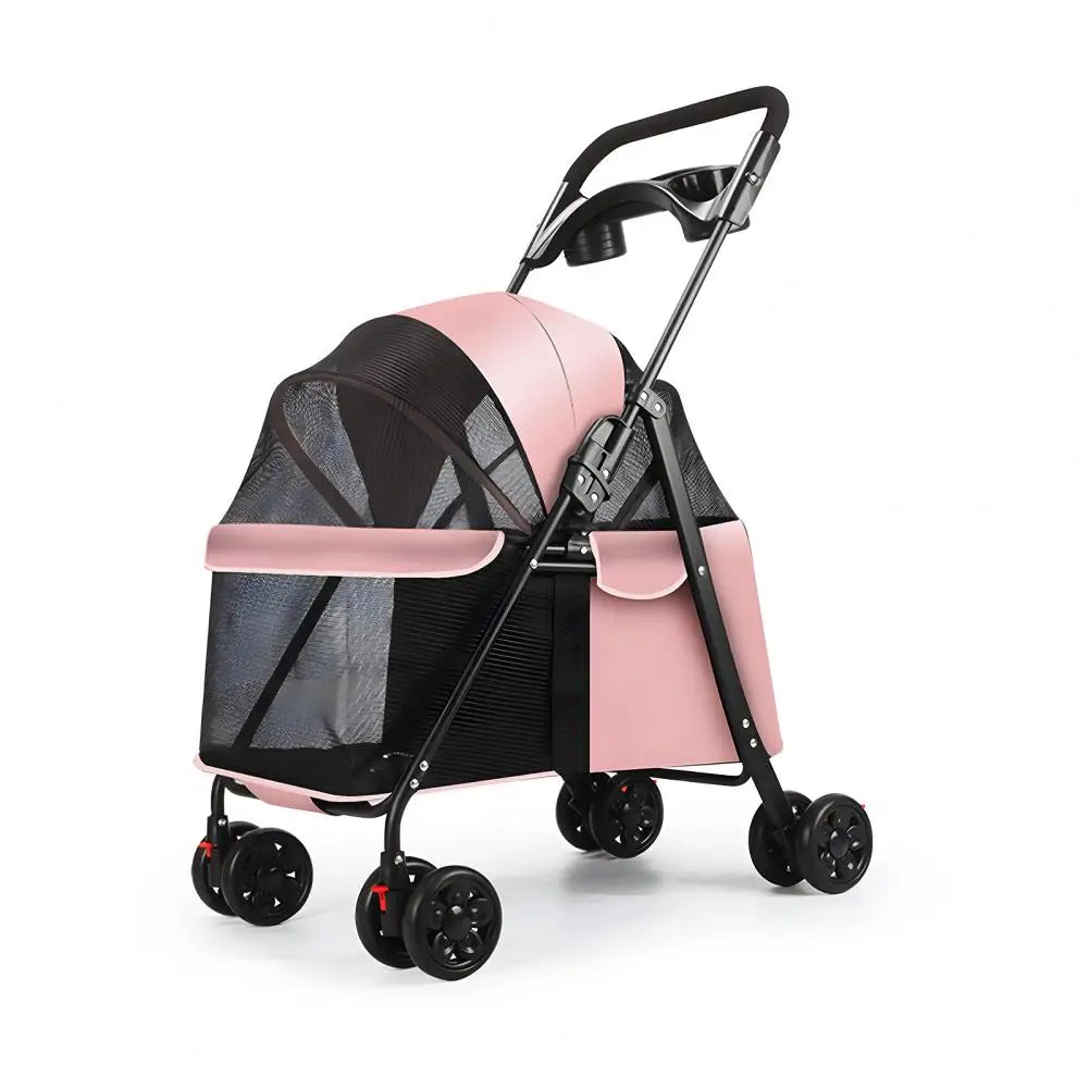 Puppy Carrier, Visible Window Breathable Mesh 4 Wheels Dog Cat Stroller, Outdoor Travel Pet Folding Stroller With Cup Holder