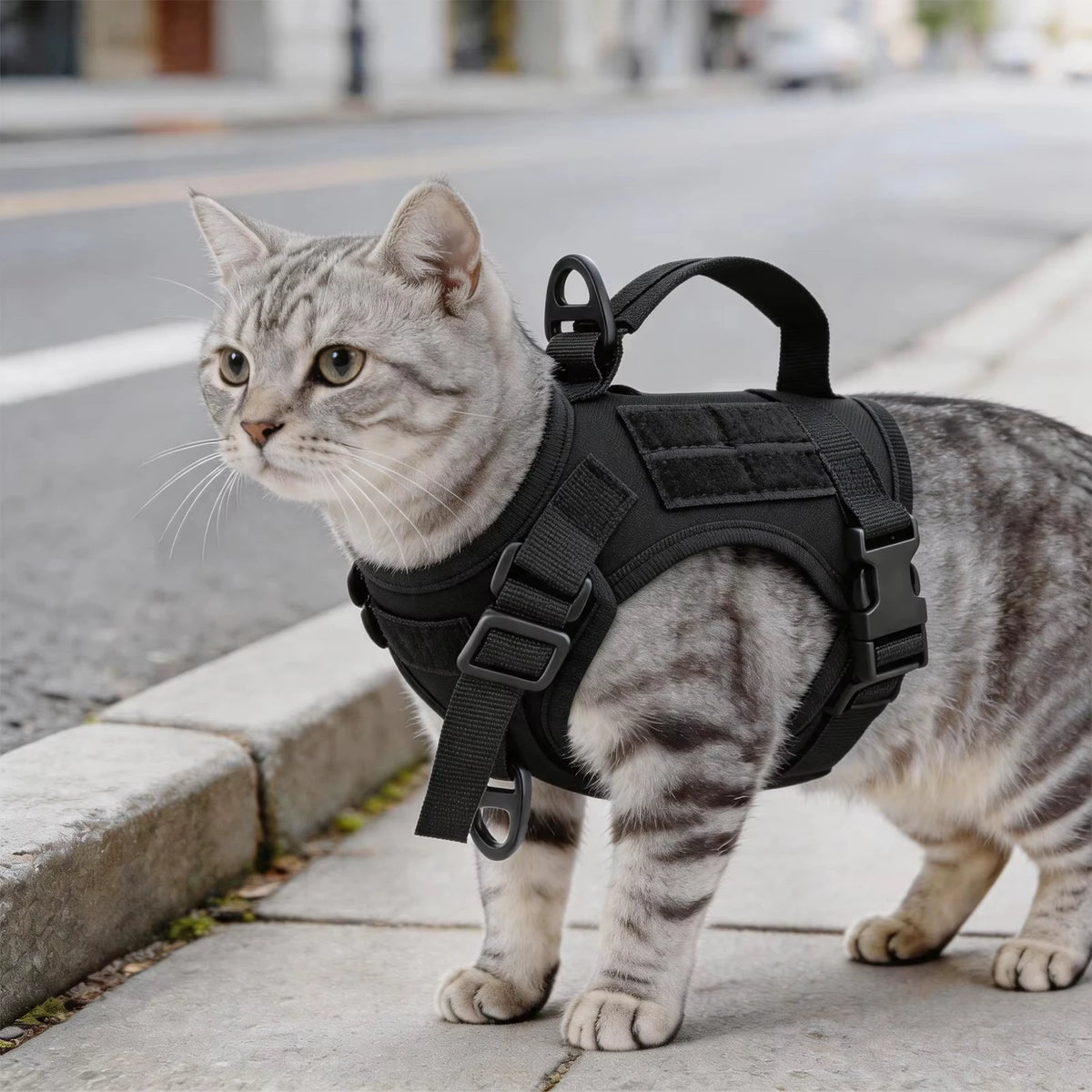 Adjustable Tactical Cat Harness And Leash Set With Escape Proof Quick Release
