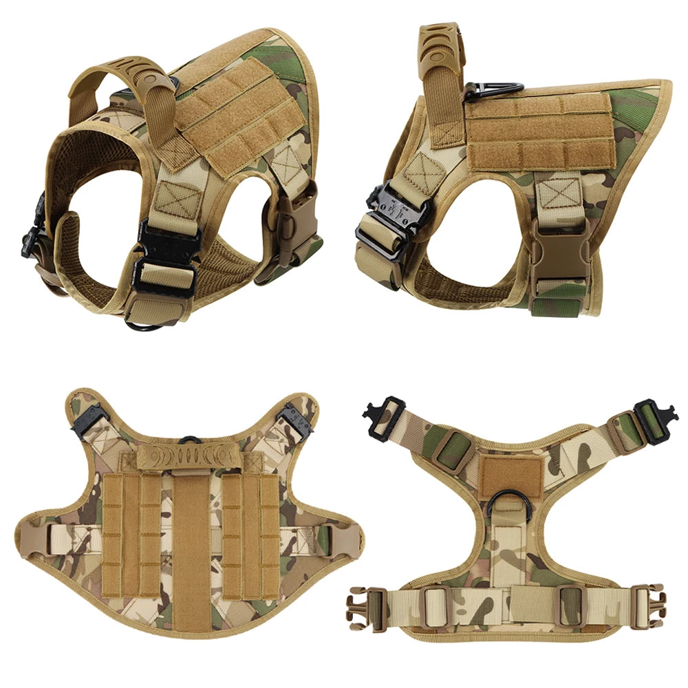 Tactical Dog Harness With Leash Set Padded Nylon Quick Release