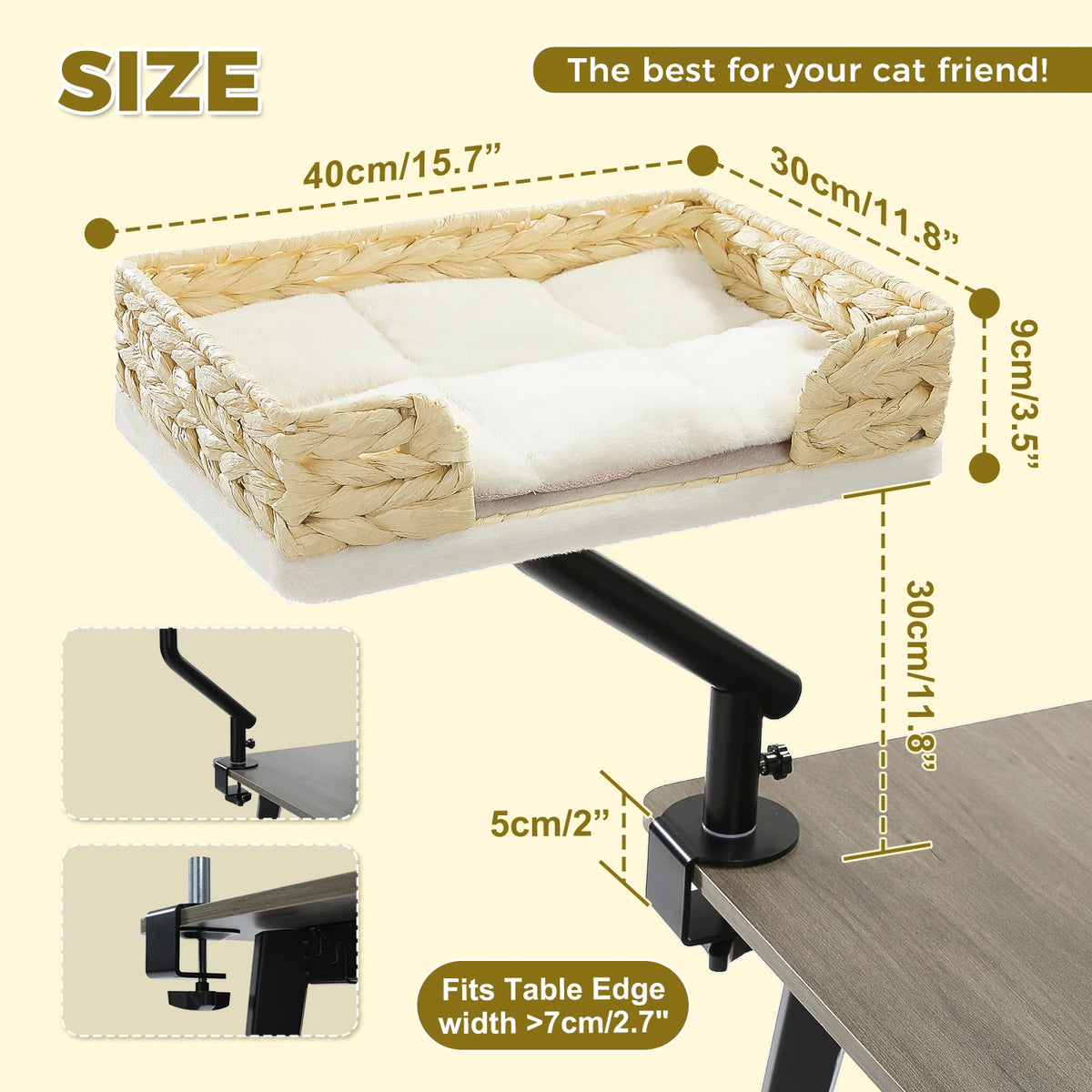 Adjustable Cat Desk Bed With Rotating Soft Hammock For Cats