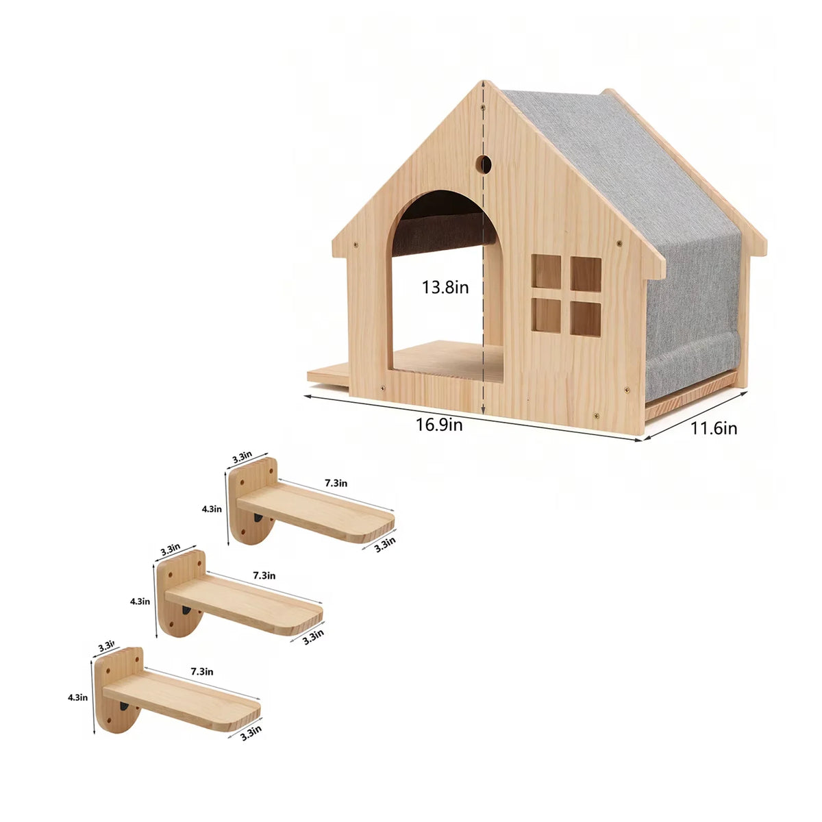 Wall Mounted Wooden Cat Condo And Climbing Shelf For Resting