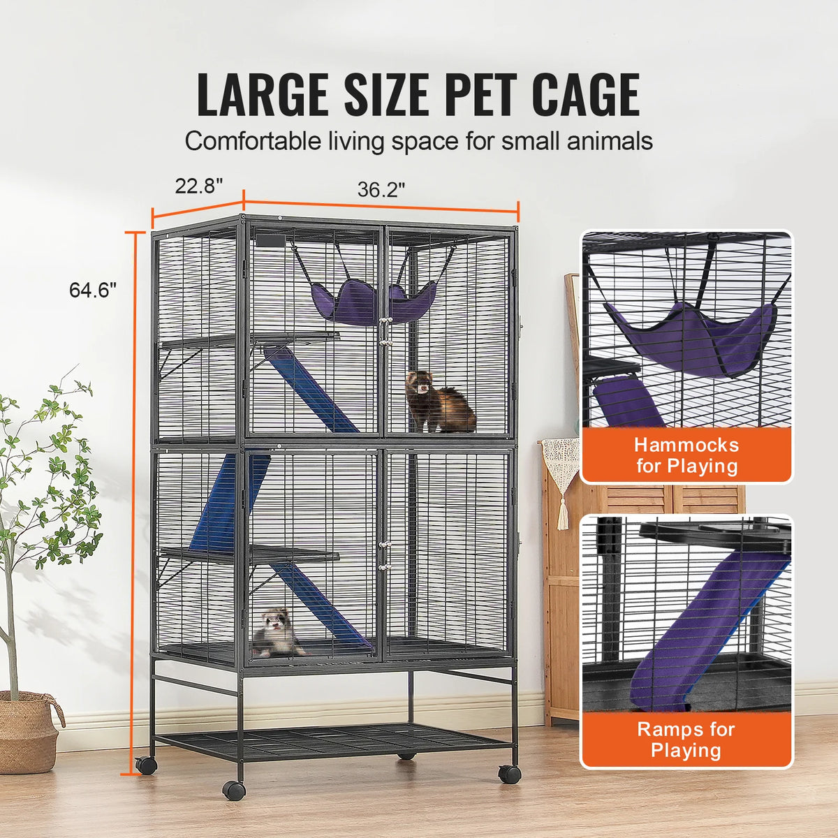 Multi Level Rolling Metal Ferret Cage For Rats Hamsters Guinea Pigs Chinchillas