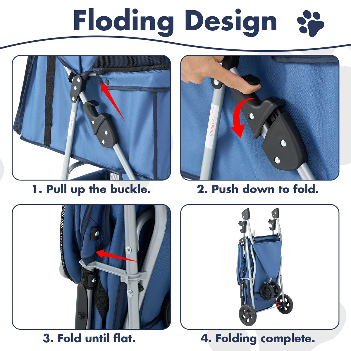 Foldable Three Wheel Pet Stroller With Mesh Windows And Storage Basket