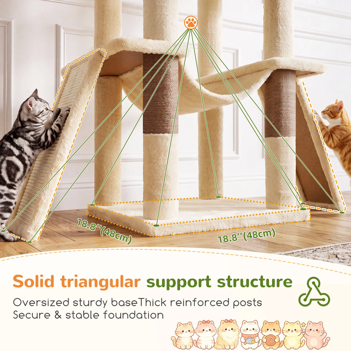 75 Inch Tall Cat Tree for Large Adult Cats, Sturdy Cat Tower with Condos, Hammocks, Sisal Scratching Posts and Boards Multi-Level