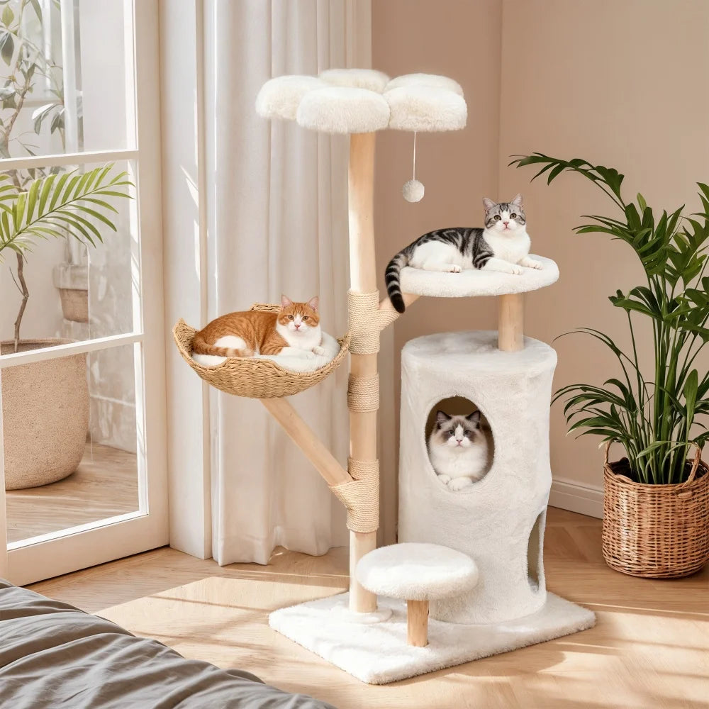 Double Tier Cat Condo With Sisal Scratching Posts And Wood Frame