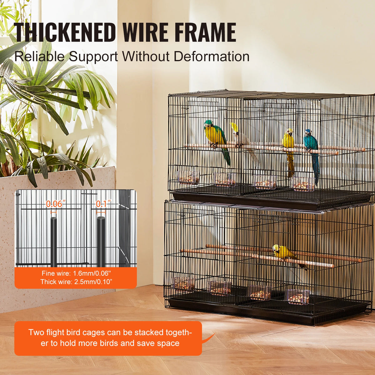 Stackable Divided Bird Cage With Travel Handle And Secure Door