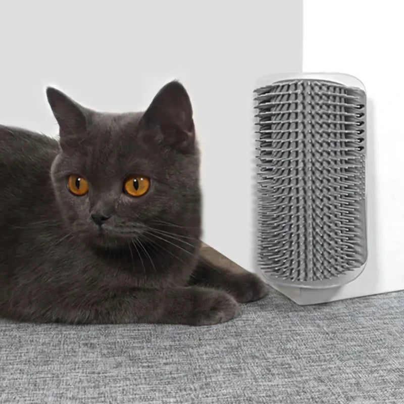 Premium Corner Cat Scratcher And Grooming Brush Comb With Catnip For Hair Care