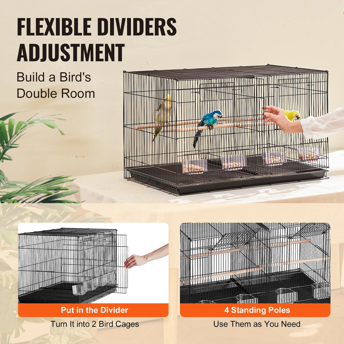 Stackable Divided Bird Cage With Travel Handle And Secure Door