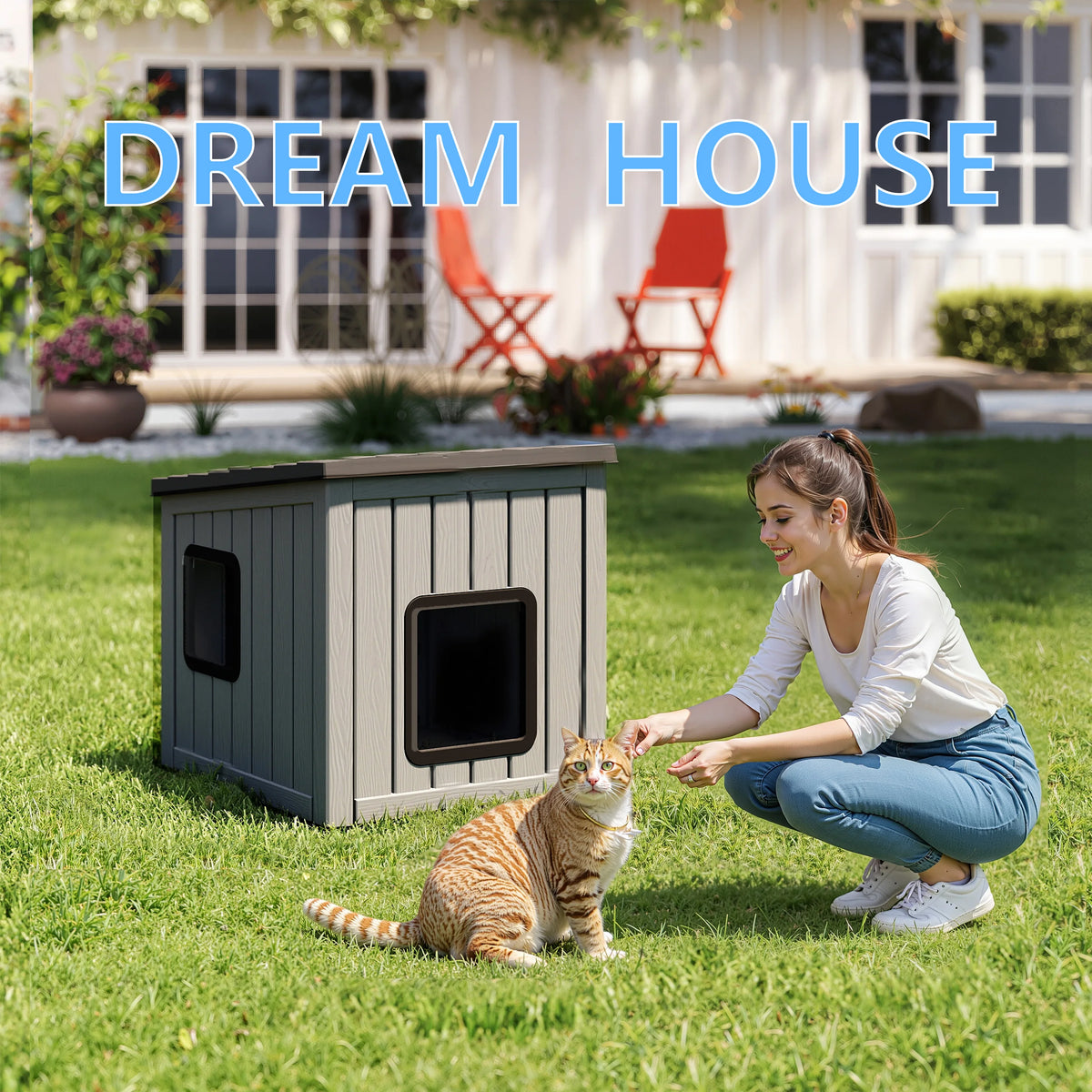 Weatherproof Plastic Pet Cabin With Sloped Drainage Roof