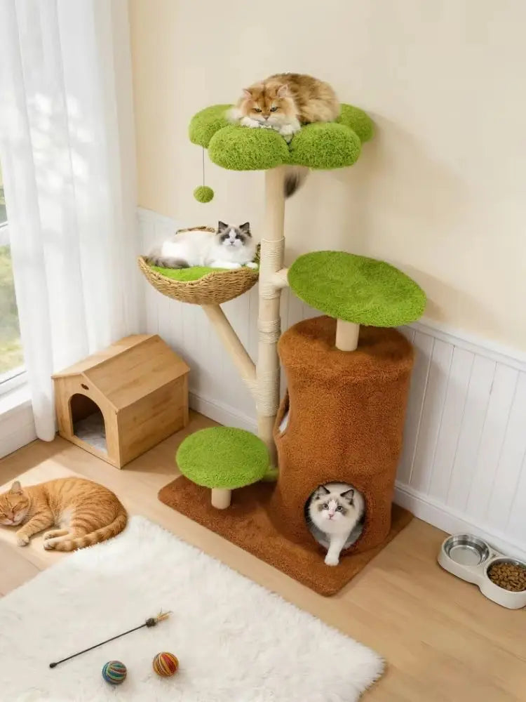 Double Tier Cat Condo With Sisal Scratching Posts And Wood Frame