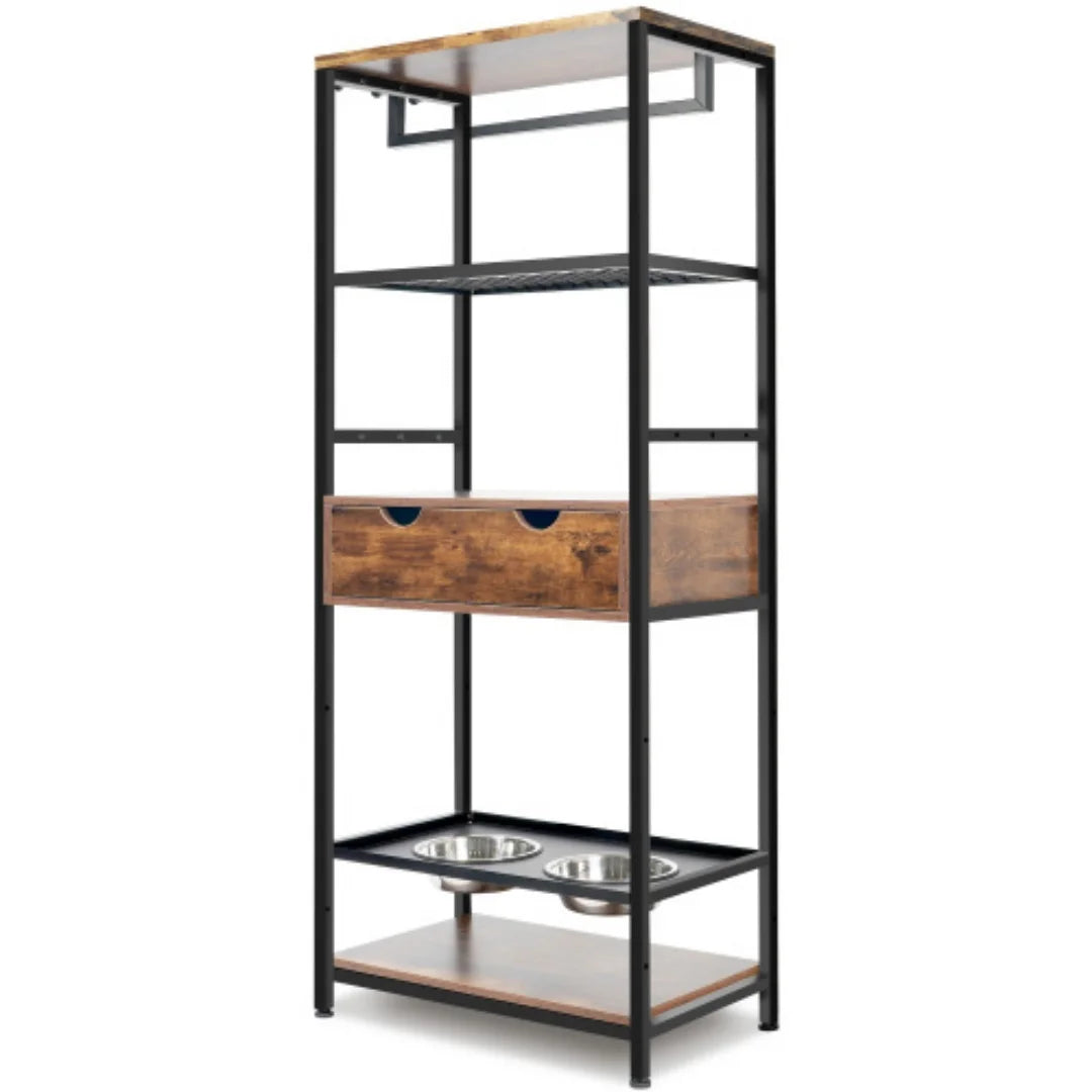 Dog Feeding Station with Storage, 3 Height Adjustable Elevated Dog Bowls Stand with Drawers & Shelves, Stainless Steel Raised Feeder for Large Medium Dogs Cats, Pet Food Cabinet for Home