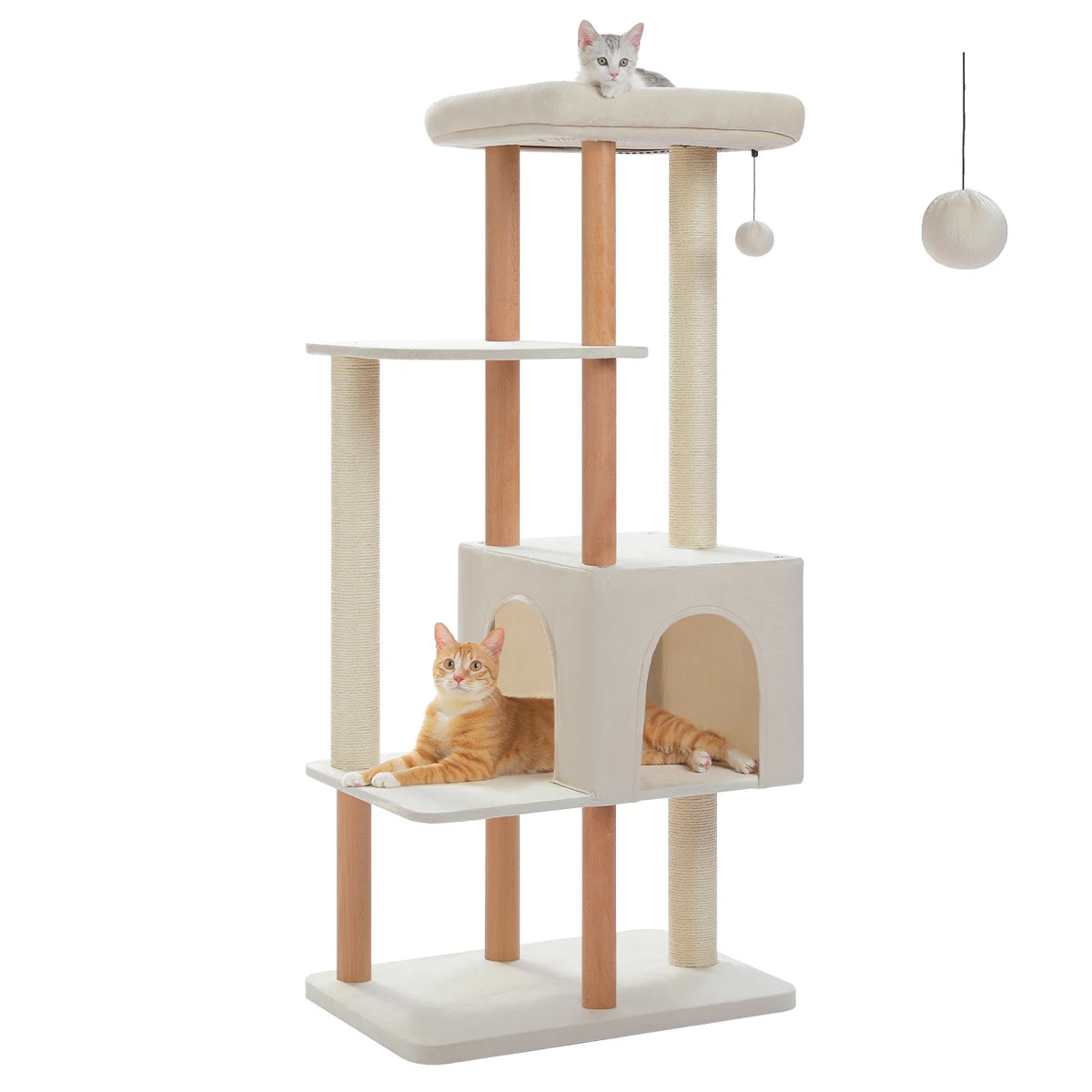 Modern Multi Level Cat Tree with Condo Sisal Scratching Posts and Bed