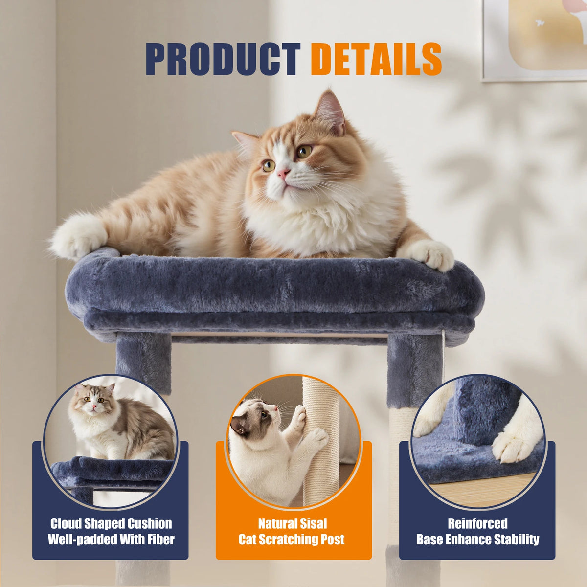 Tall Wood Multi Cat Tree Natural Sisal Posts Sturdy Base
