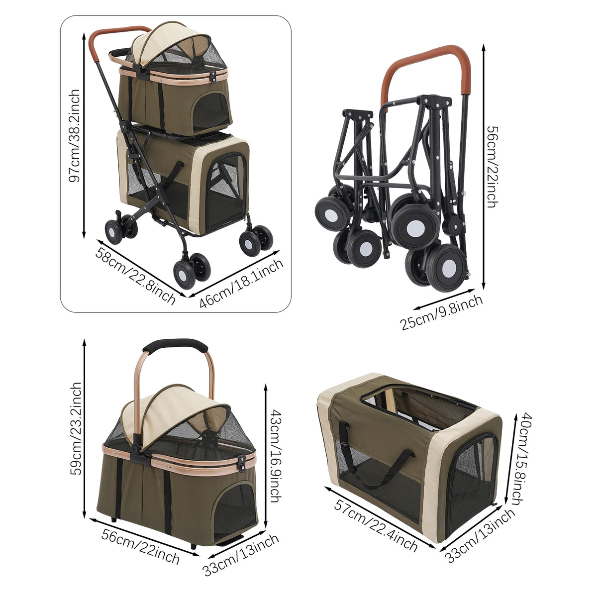 Dual Tier Foldable Pet Stroller With Sunshade And Secure Locks For Walking