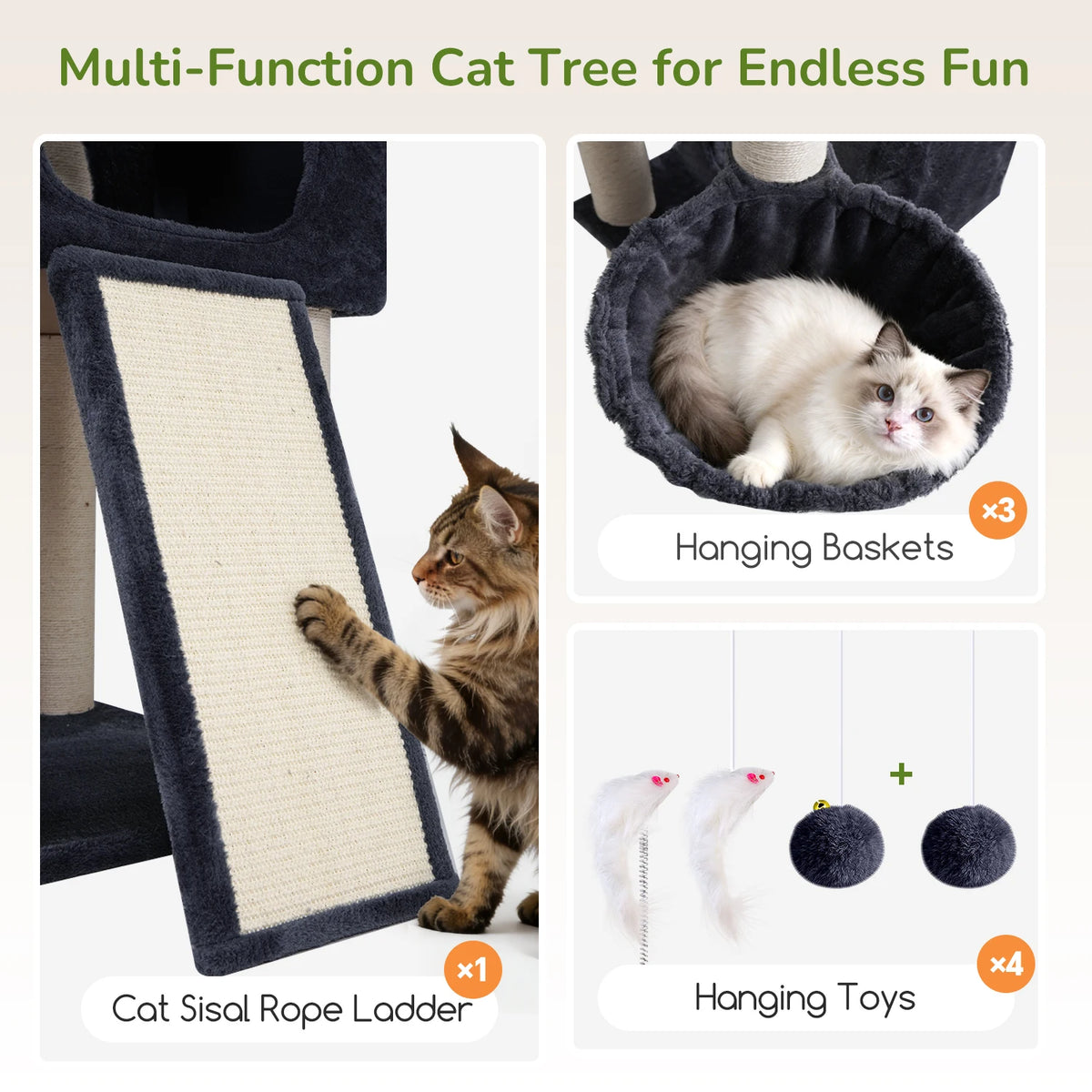 Globlazer 84 Inch Extra Large Cat Tree for Large Cats Multi-Level Big Cat Condo with 14 Sisal Scratching Posts 3 Hammocks Dark Grey