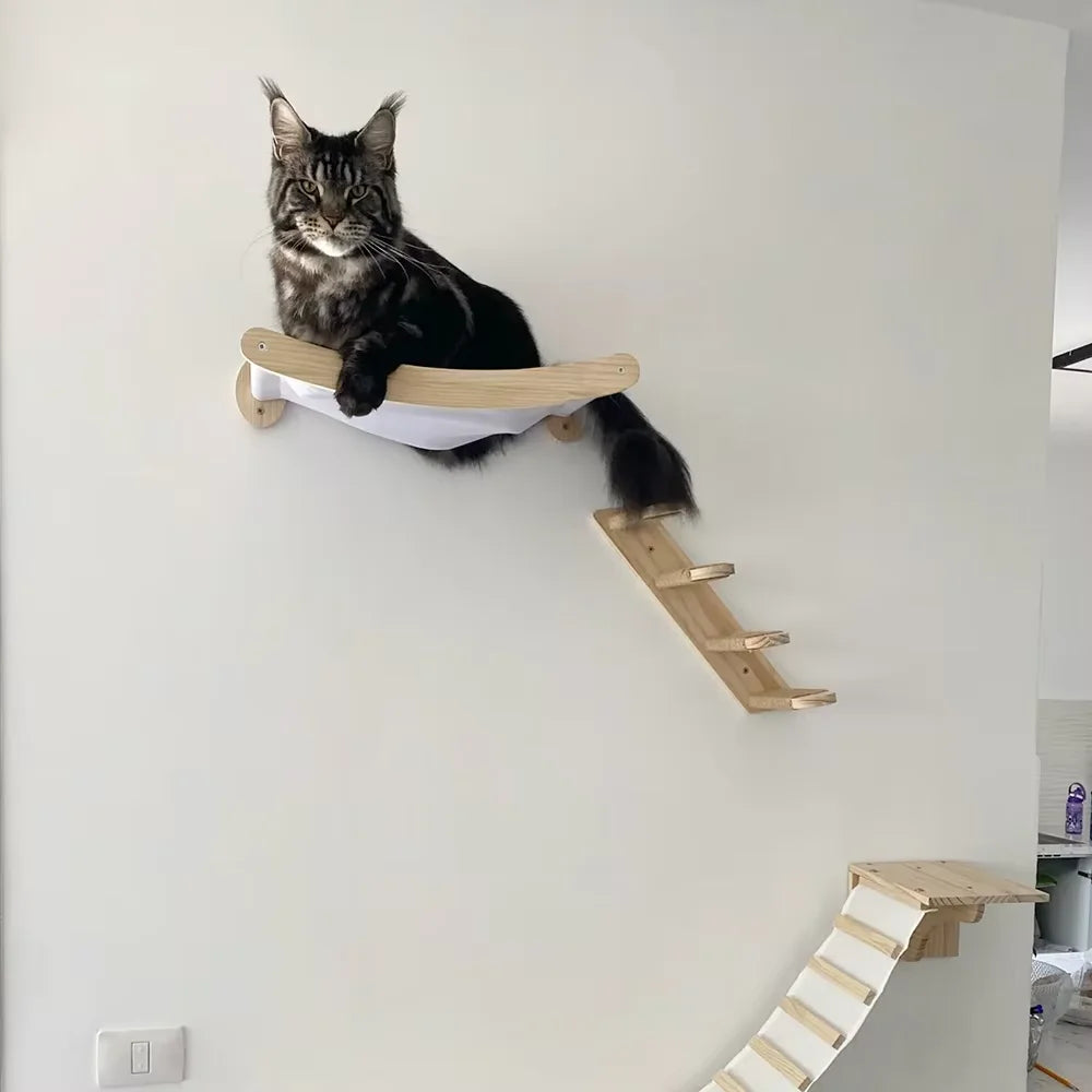Wall Mounted Cat Hammock Climbing Shelf With Sisal Scratching Rope