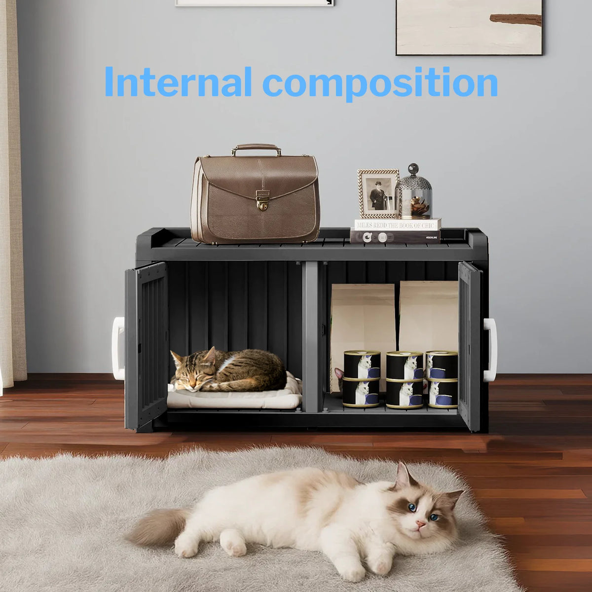 All Weather Double Door Resin Cat House For Indoor And Outdoor Pets