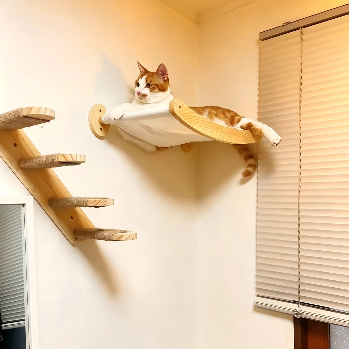 Wall Mounted Cat Hammock Climbing Shelf With Sisal Scratching Rope