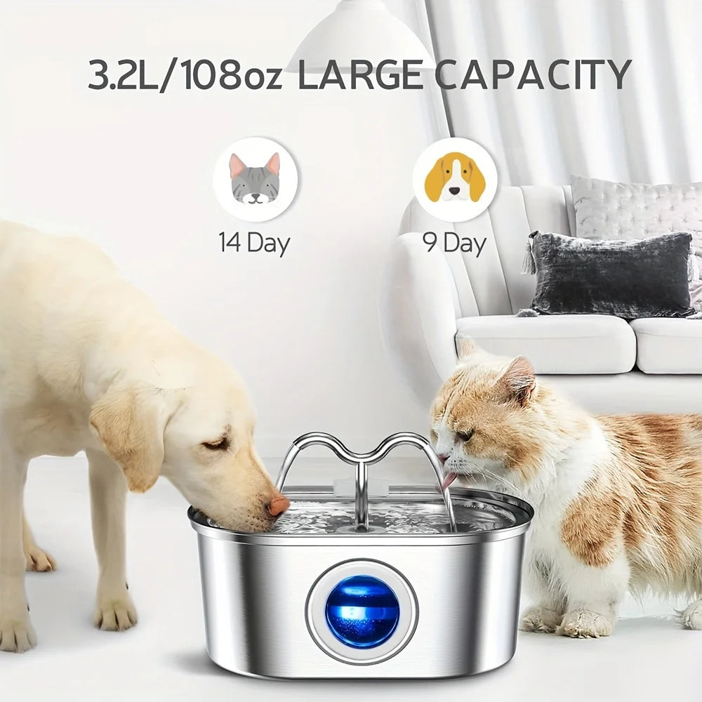Stainless Steel Pet Water Fountain For Cats Continuous Flow Drinking Station