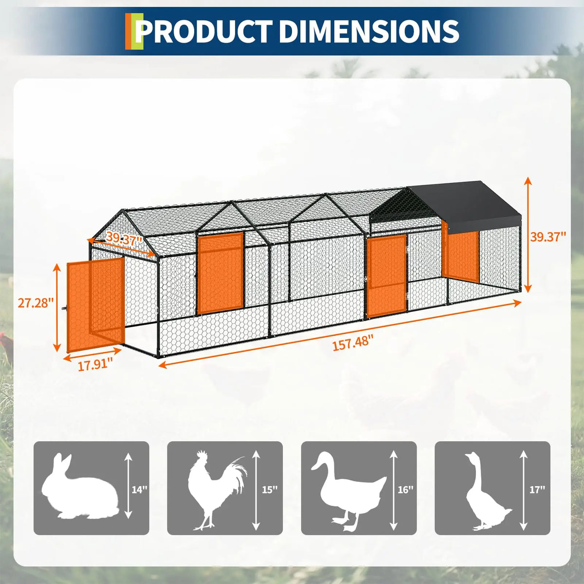 Outdoor Heavy Duty Metal Chicken Coop Walk In Run With Protective Cover