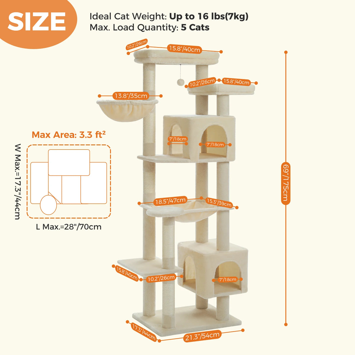 Tall Cat Tree With Large Hammock And Scratching Posts Indoor Tower