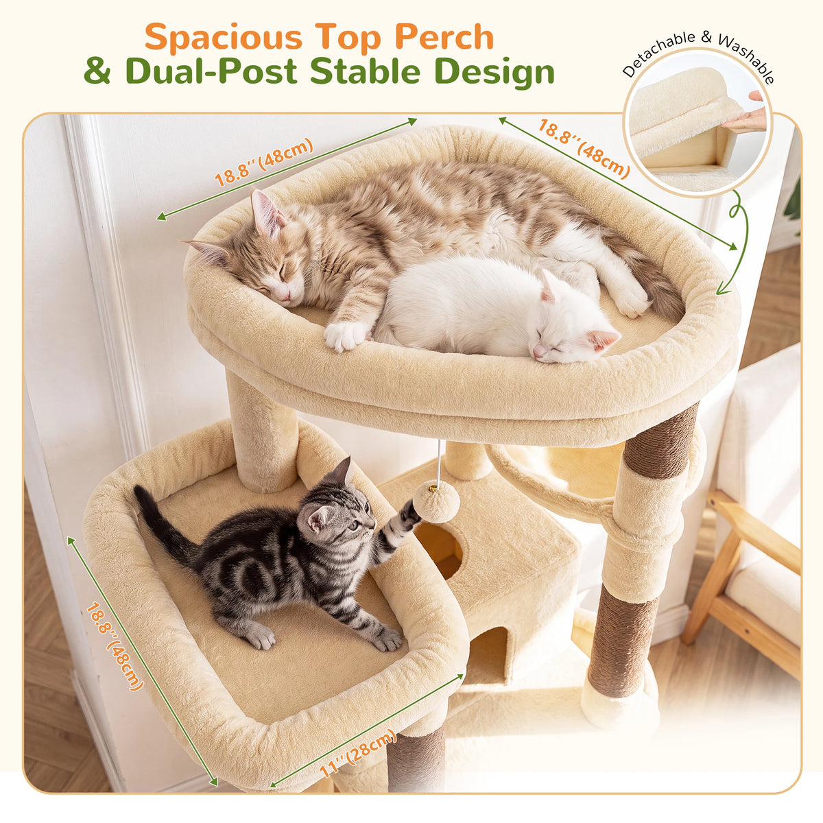 75 Inch Tall Cat Tree for Large Adult Cats, Sturdy Cat Tower with Condos, Hammocks, Sisal Scratching Posts and Boards Multi-Level