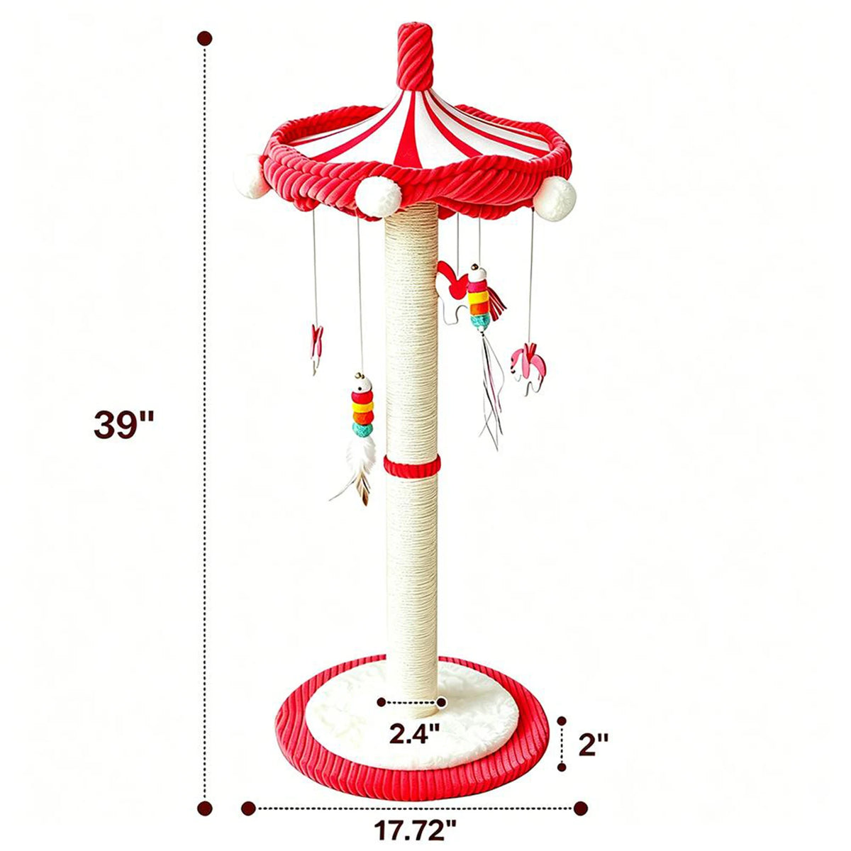 Rotating Carousel Cat Scratching Tower With Hanging Toys