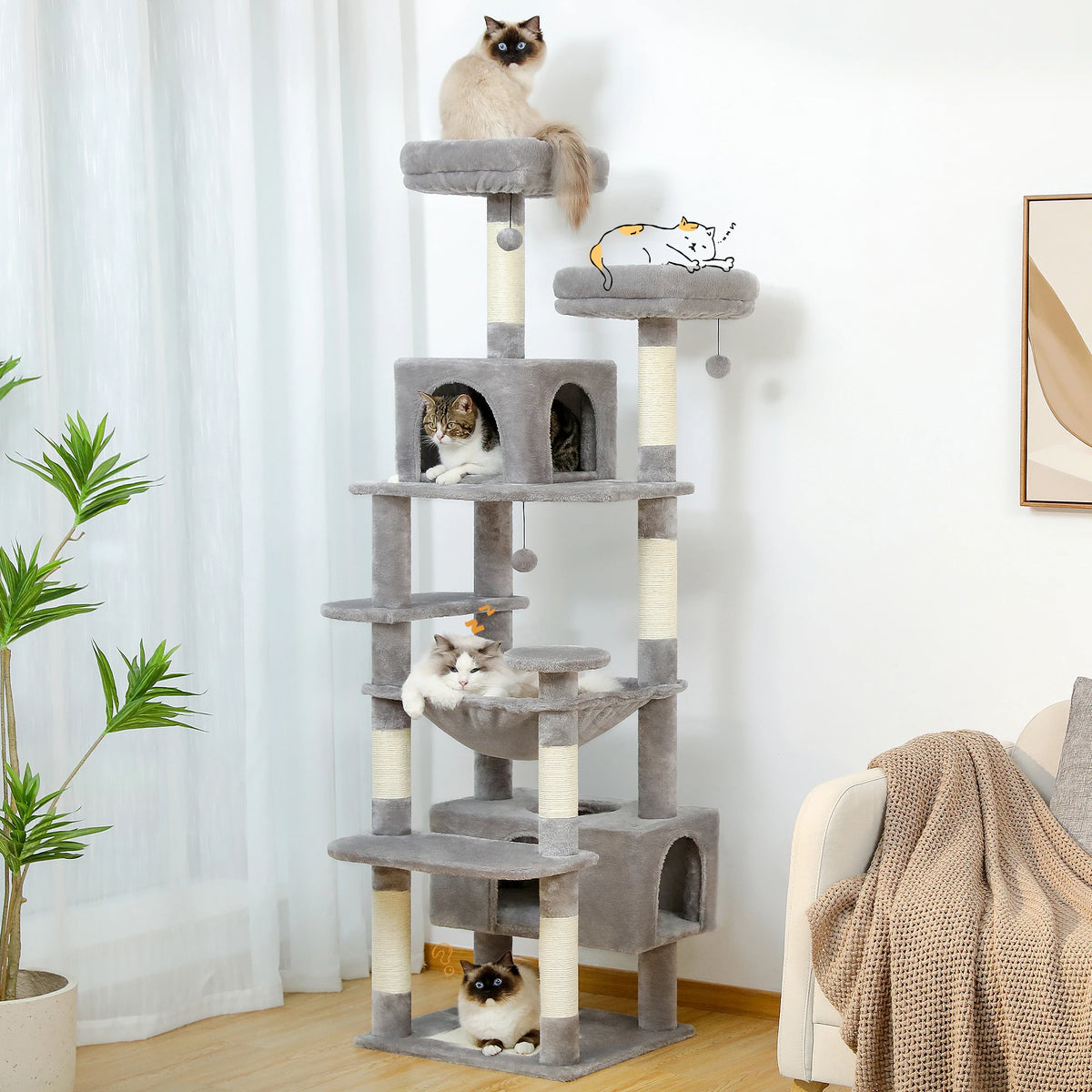 Large Cat Tree Tower With Sisal Scratching Posts Hammock And Condos