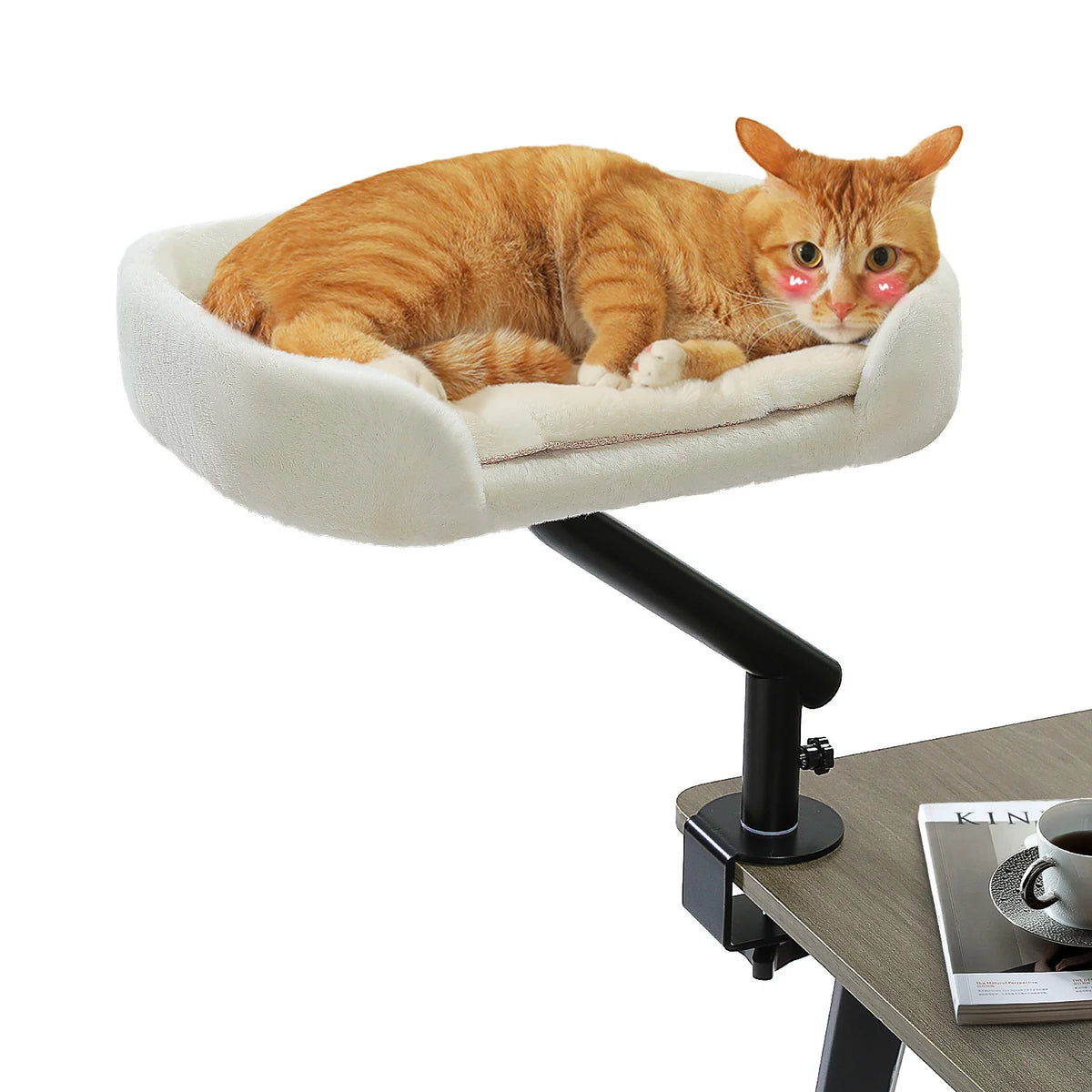 Adjustable Cat Desk Bed With Rotating Soft Hammock For Cats