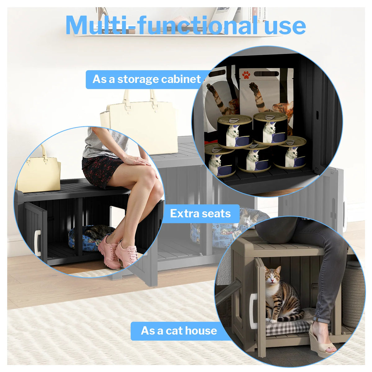 All Weather Double Door Resin Cat House For Indoor And Outdoor Pets