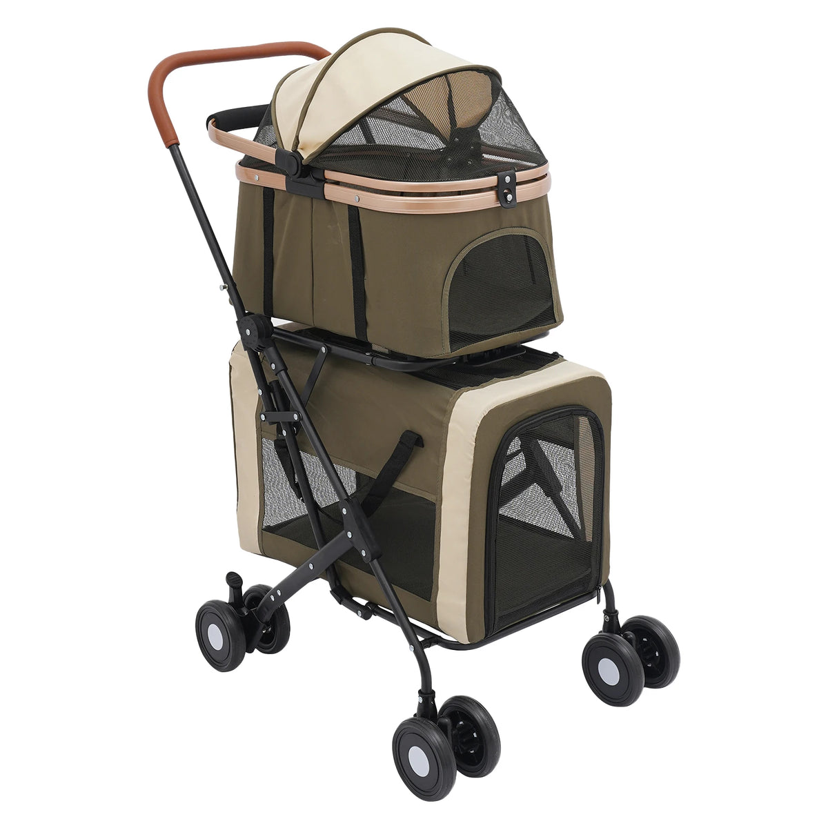 Dual Tier Foldable Pet Stroller With Sunshade And Secure Locks For Walking