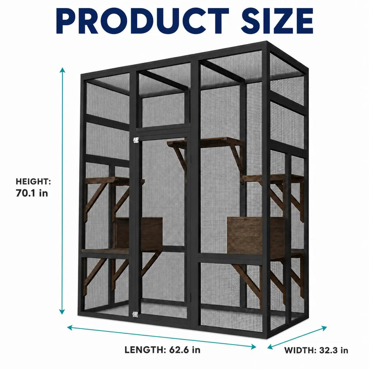 Outdoor Wooden Cat Enclosure With Weatherproof Roof And Multi Level Perches