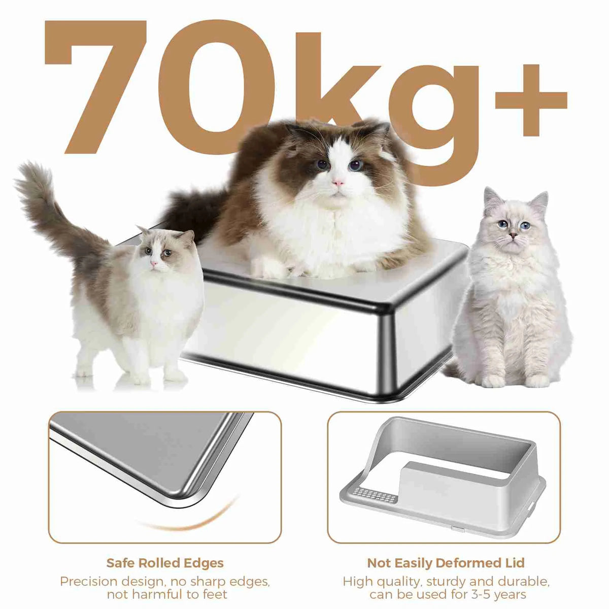 Stainless Steel Semi Enclosed Cat Litter Box With Ladder Walkway And Scoop