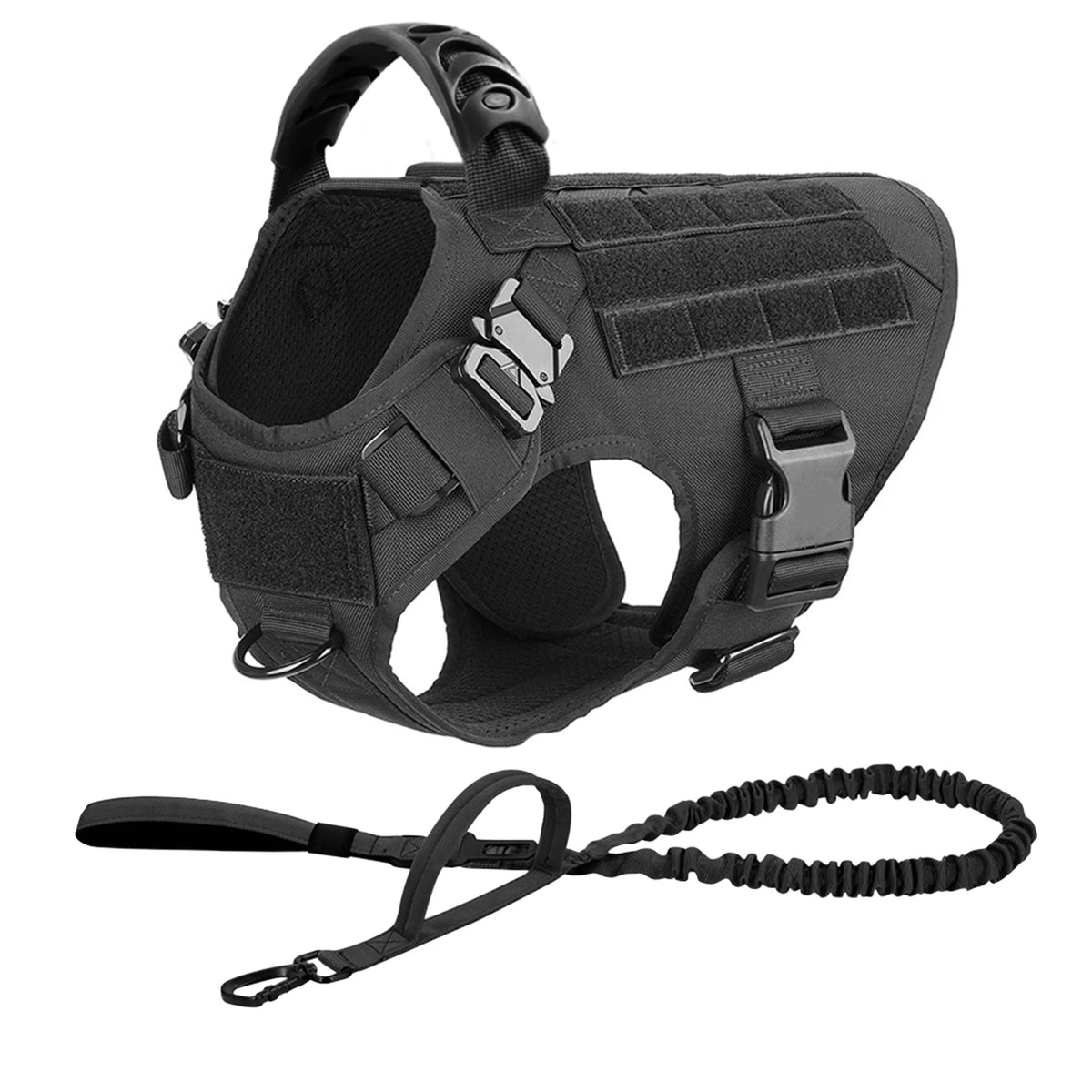 Tactical Dog Harness Leash Set With Padded Handle For Large Dogs