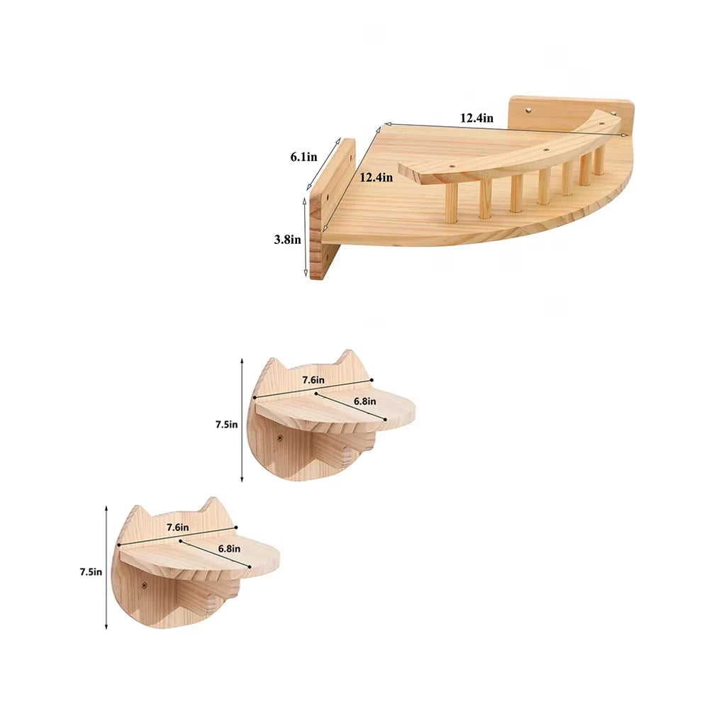 Wall Mounted Pine Wood Cat Hammock Set With Steps For Indoor Cats