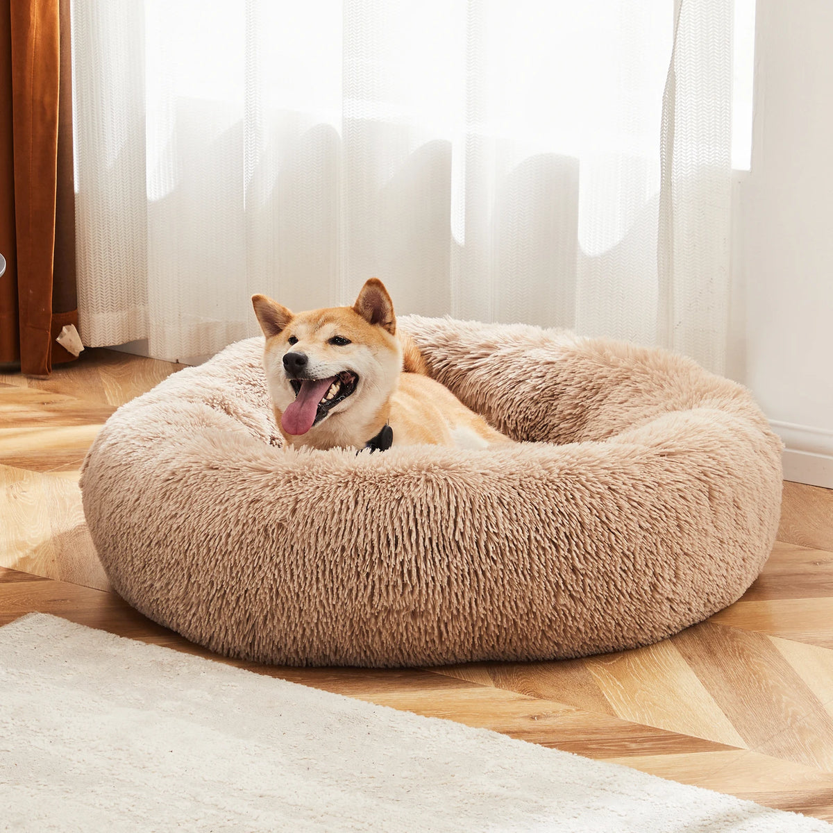 Round Calming Dog Bed With Washable Coral Fleece And Non Slip Base