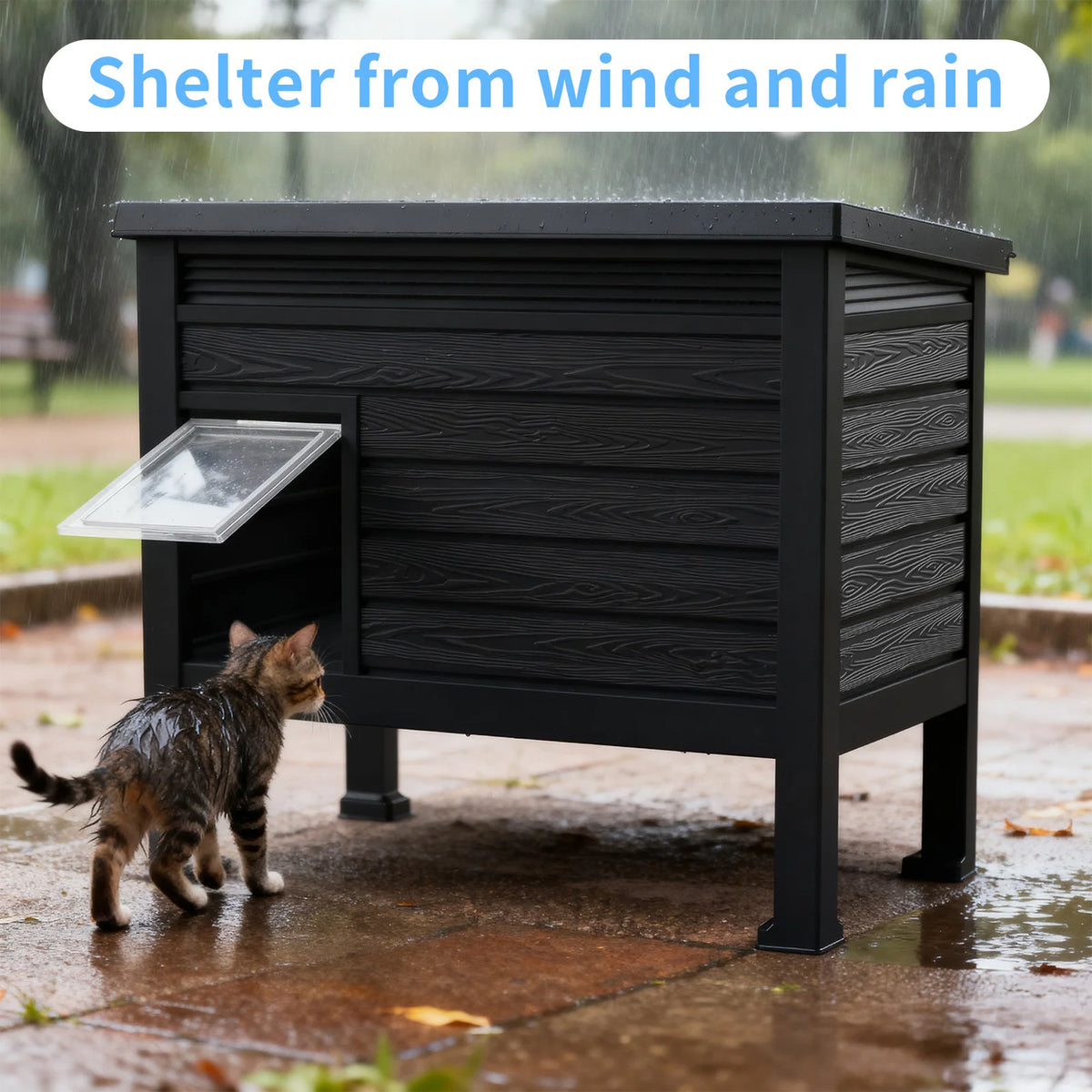 Weatherproof Plastic Cat House With Heating Pad Indoors Or Outdoors