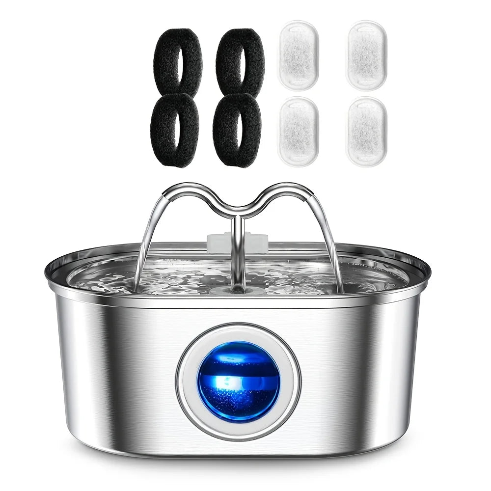 Stainless Steel Pet Water Fountain For Cats Continuous Flow Drinking Station