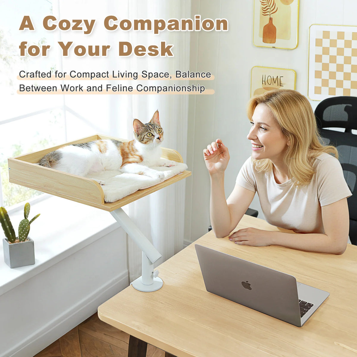 Adjustable Cat Desk Bed With Rotating Soft Hammock For Cats
