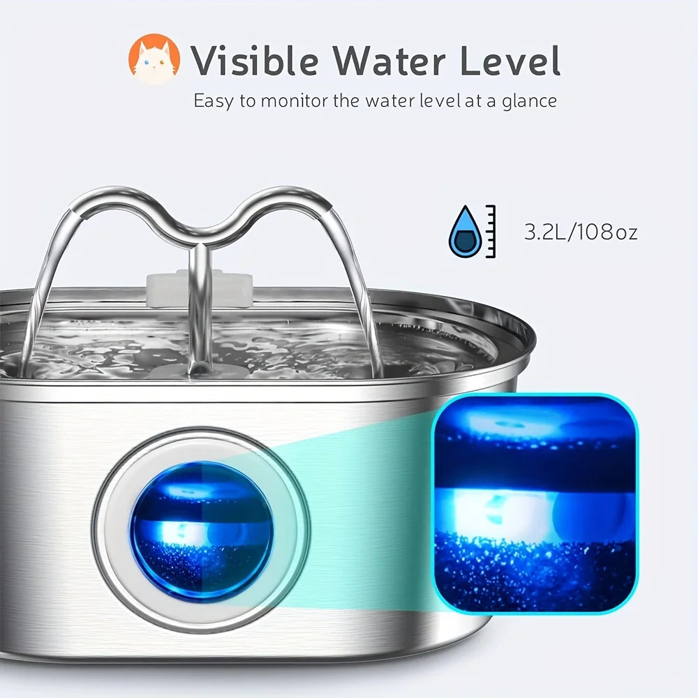 Stainless Steel Pet Water Fountain For Cats Continuous Flow Drinking Station