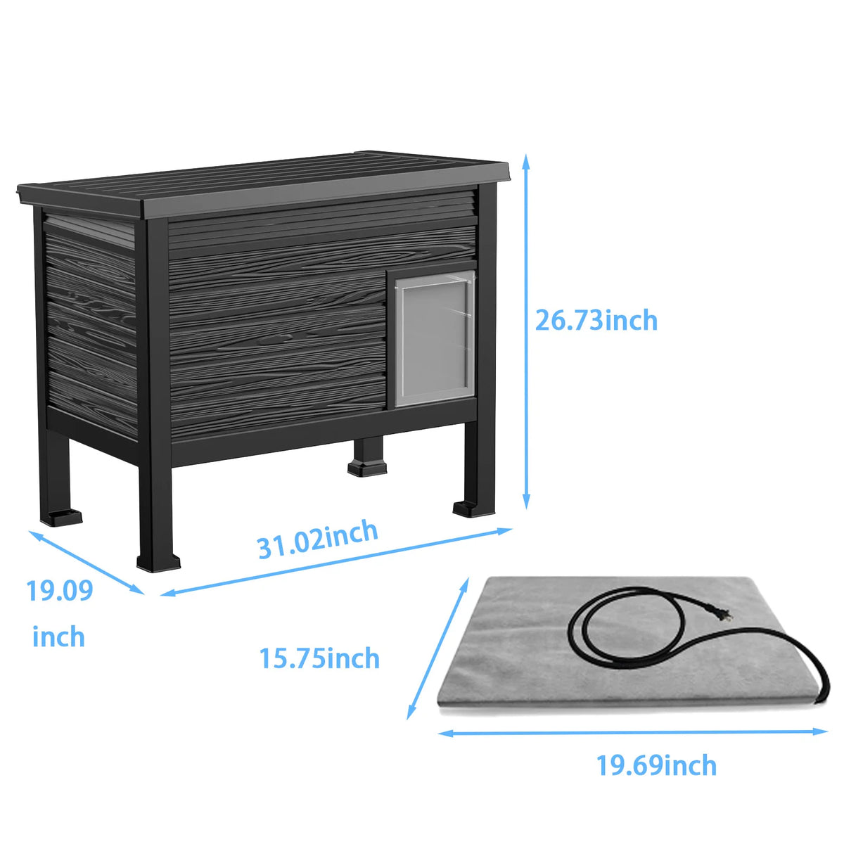 Weatherproof Plastic Cat House With Heating Pad Indoors Or Outdoors