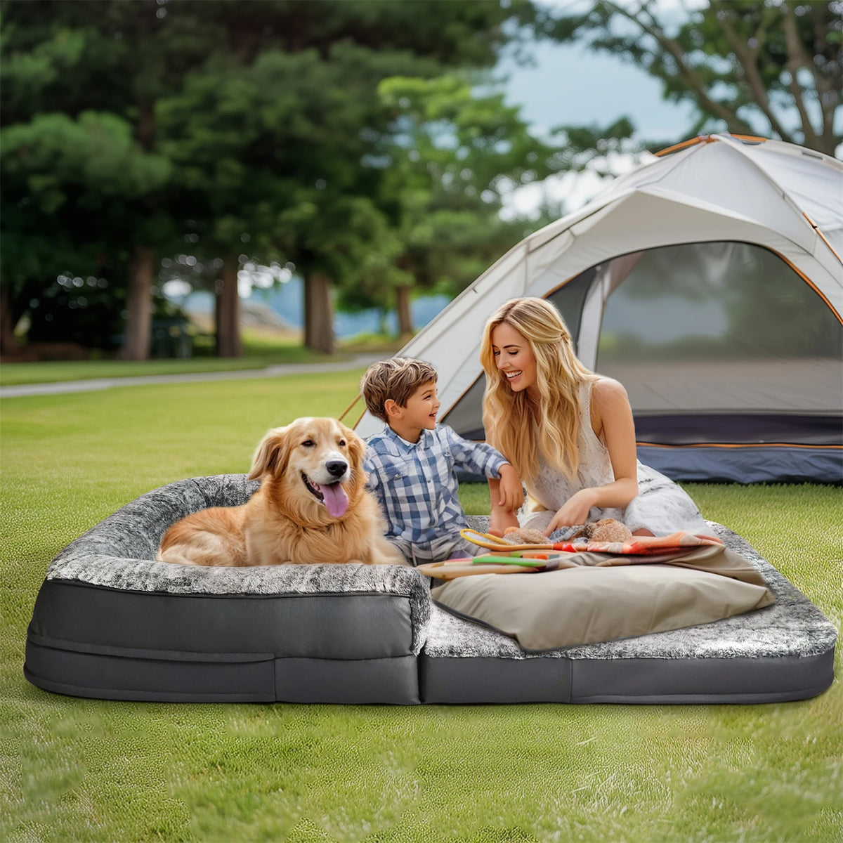 Foldable Orthopedic Human Pet Bed With Removable Plush Bolster