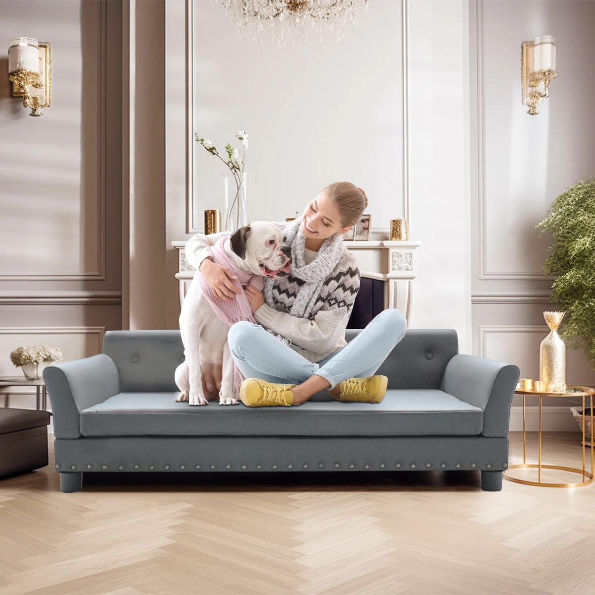 Heavy Duty Raised Pet Sofa Bed With Removable Velvet Cover