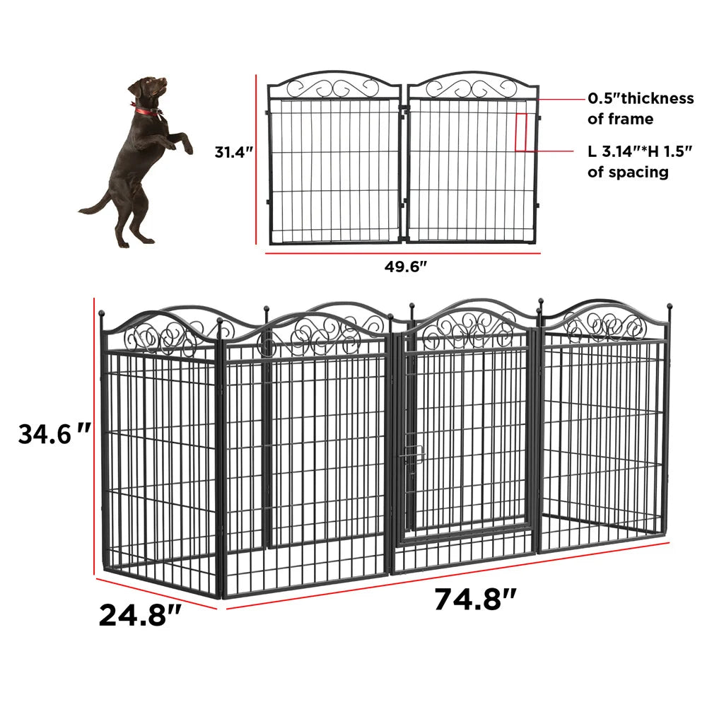 Heavy Duty 8 Panel Metal Dog Playpen With Secure Entry Door