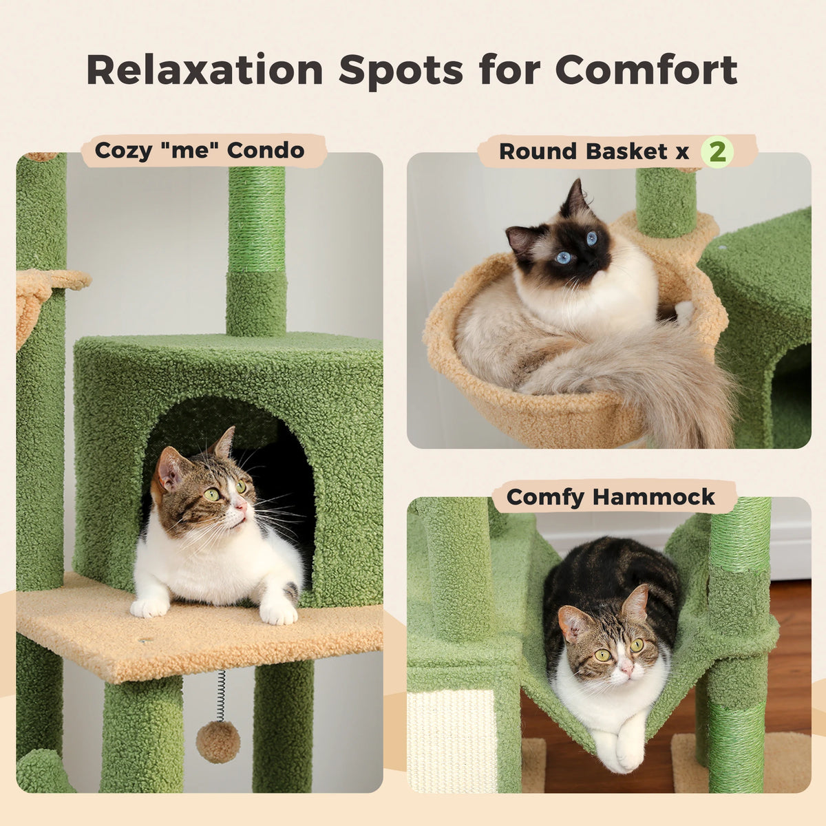 Cactus Cat Tree Floor To Ceiling Tower With Hammocks And Condos