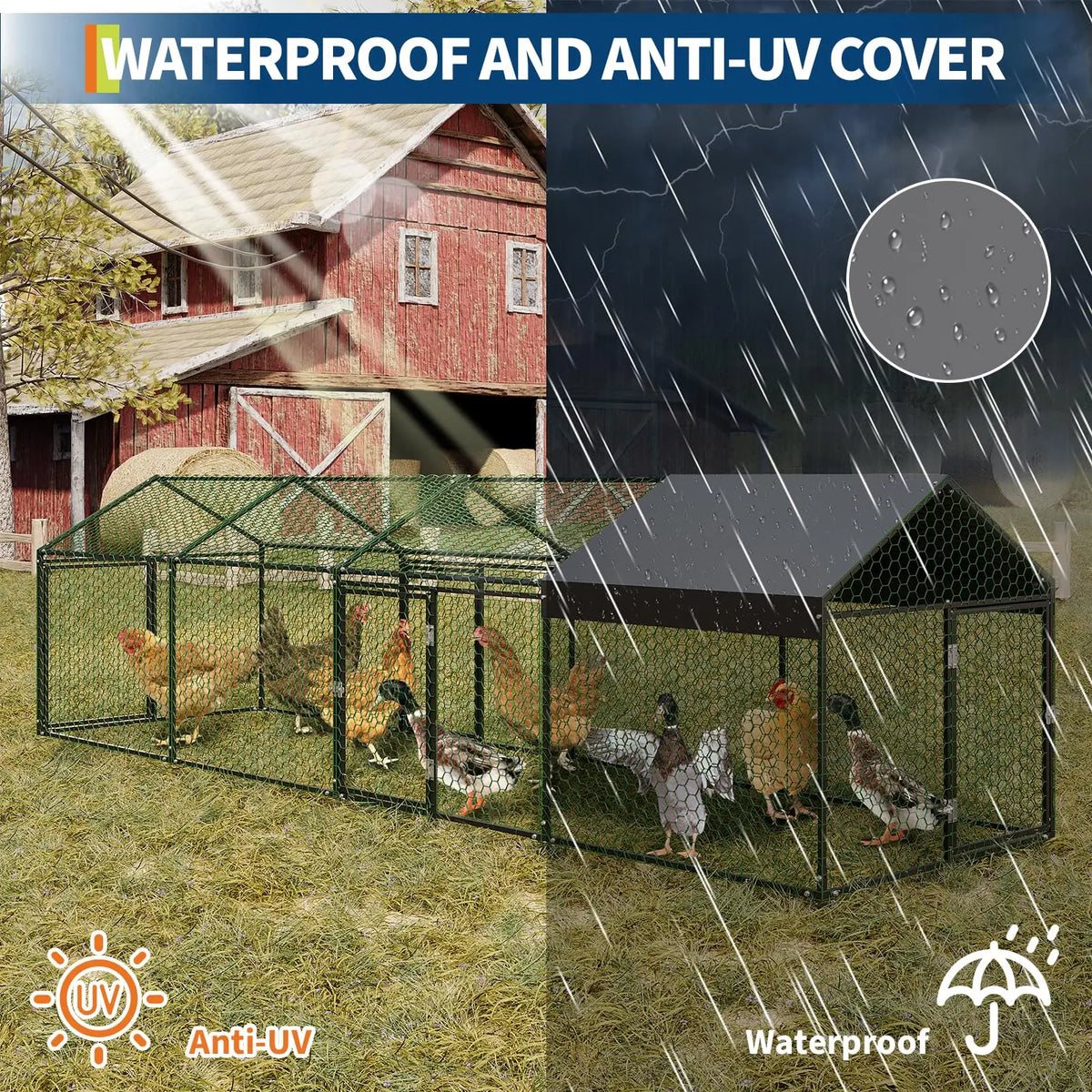 Outdoor Heavy Duty Metal Chicken Coop Walk In Run With Protective Cover