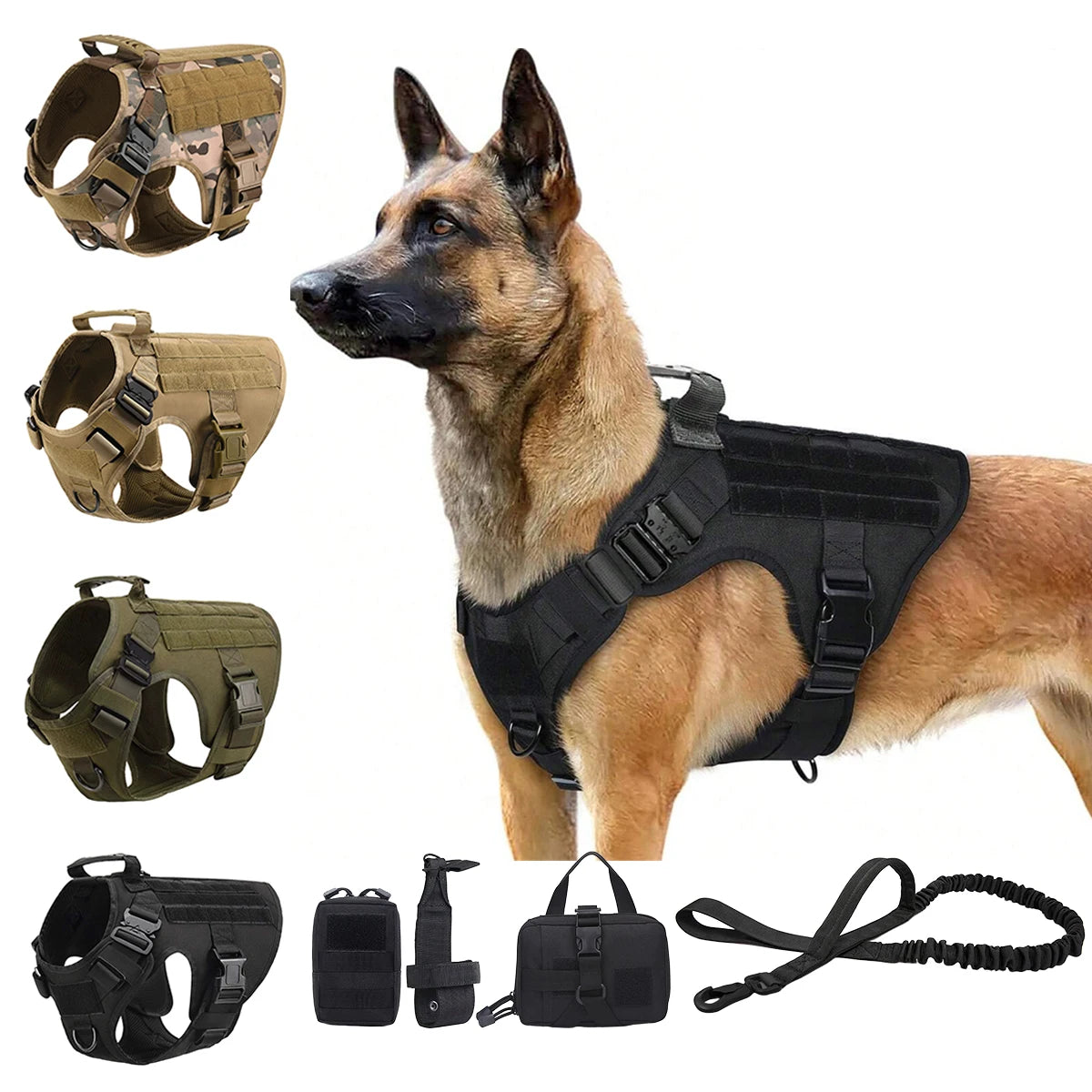 Tactical Dog Harness With Molle Pouches Quick Release Walking Vest