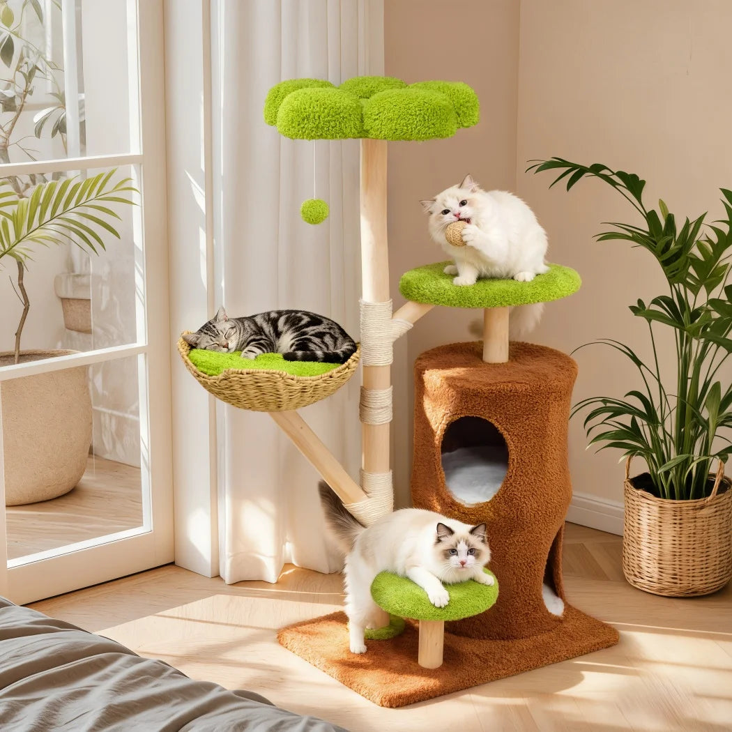 Double Tier Cat Condo With Sisal Scratching Posts And Wood Frame