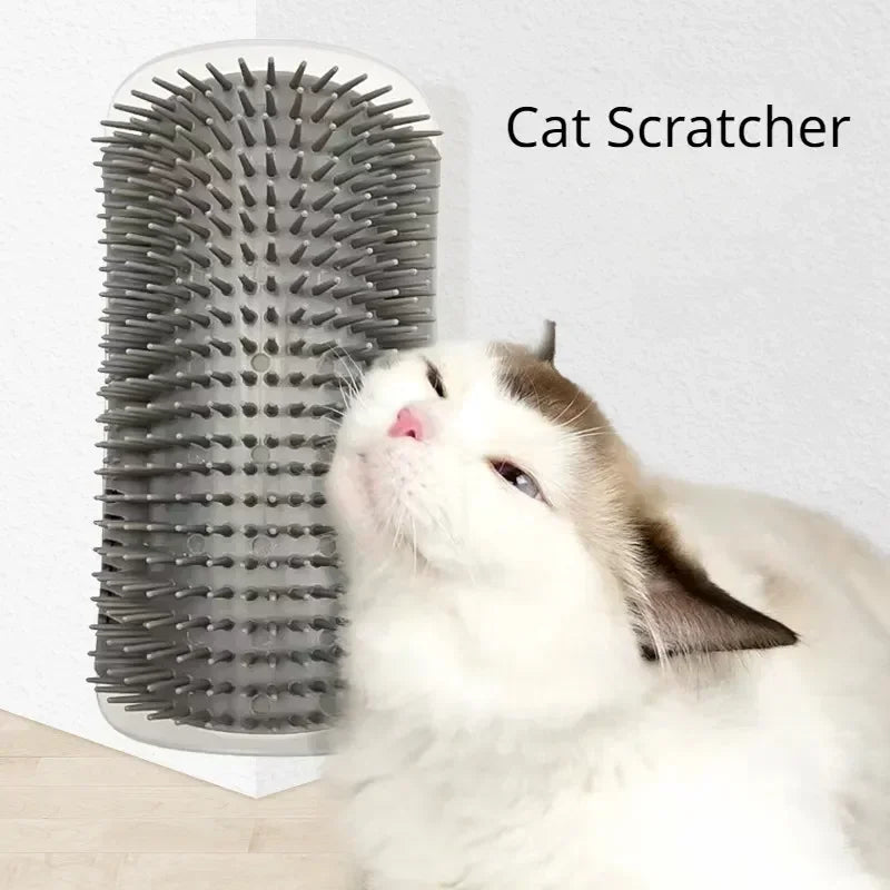 Premium Corner Cat Scratcher And Grooming Brush Comb With Catnip For Hair Care